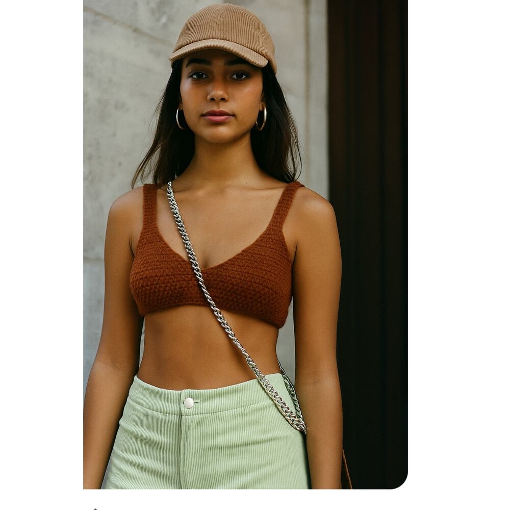 Hand Crochet Bra Top Bikini Top Boho Hippie Size XS A Cup Tank